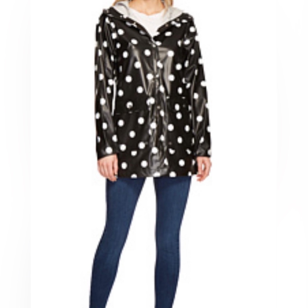 Herschel Polka Dot Waterproof Rain Jacket with Hood XS | Black White Packable